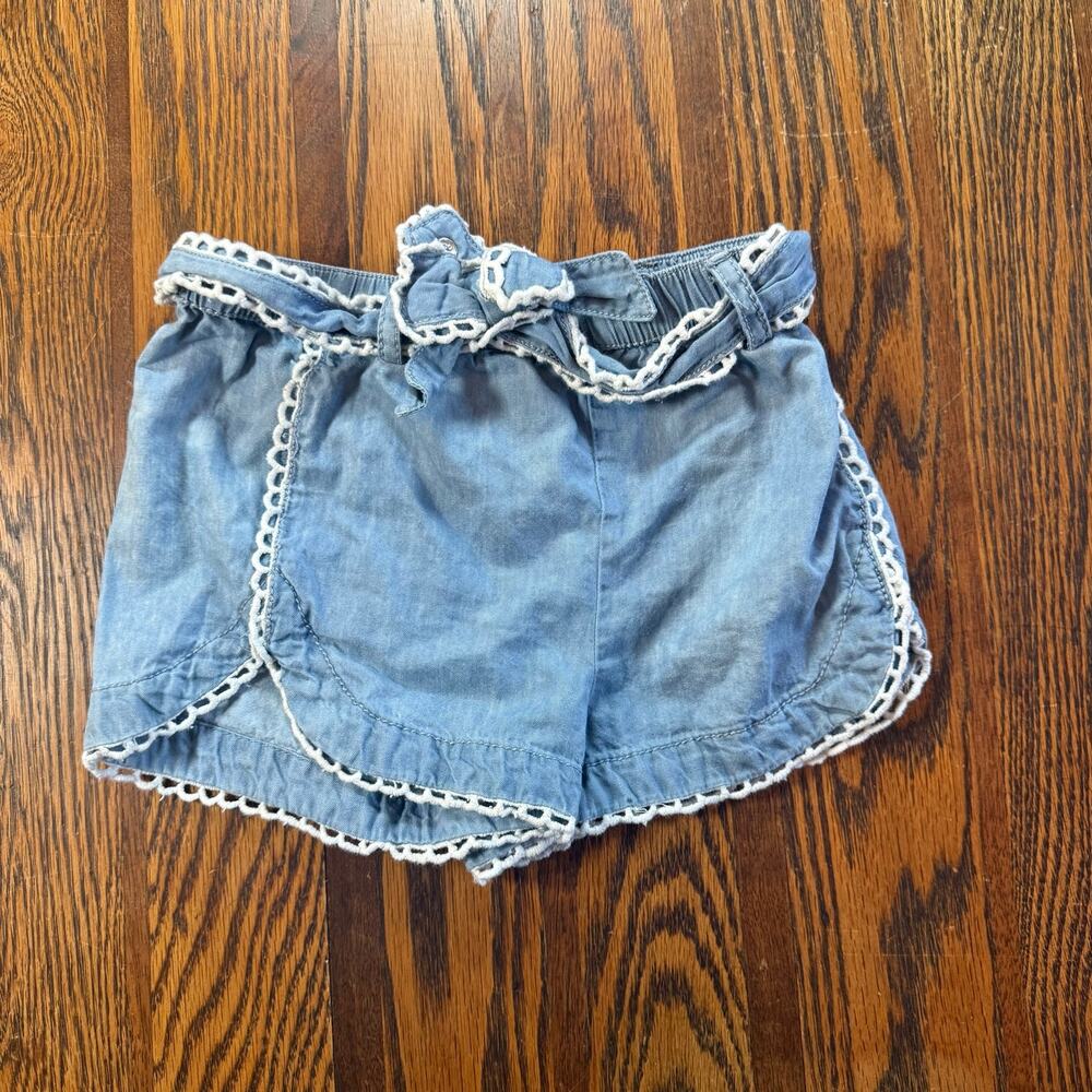 Girls 4T Blue Denim Shorts with White Eyelet Trim & Tie Belt No Brand Tag